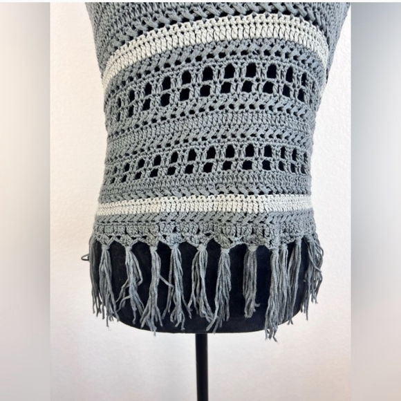 Super Cute Paper Crane Crochet Knit Halter Top Sweater in Gray Size Medium - Picture 2 of 8